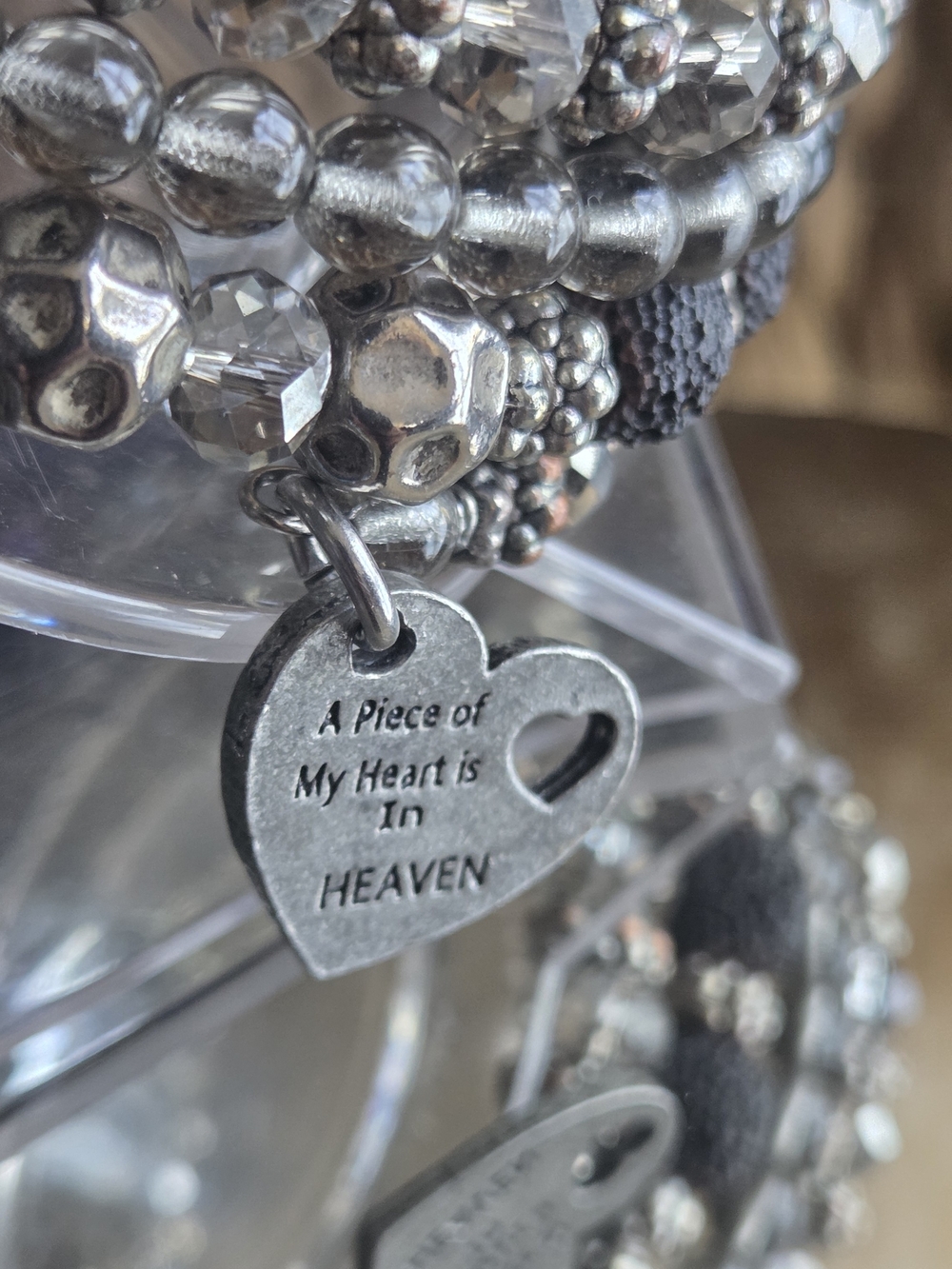 A Piece of My Heart Is in Heaven | Handmade Memorial Stretch Bracelet Stack - Picture 6 of 9